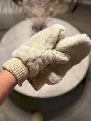 tumvantar i fuskpäls med ribbstickad mudd – Ljusbeige