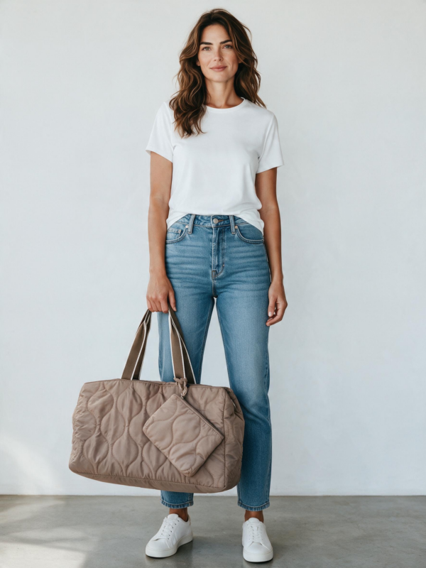 Quiltad weekendväska med clutch
