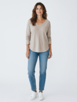 Tunnstickad V-ringad Tröja Stella Beige Dam