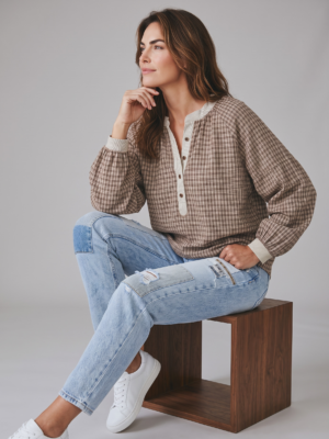 Rutig blus dam Lula brun/beige