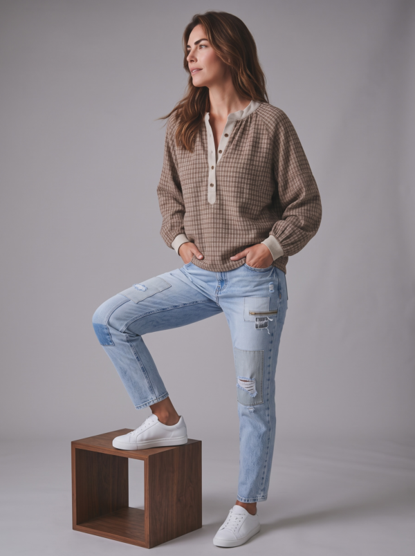 Rutig blus dam Lula brun/beige