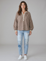 Rutig blus dam Lula brun/beige