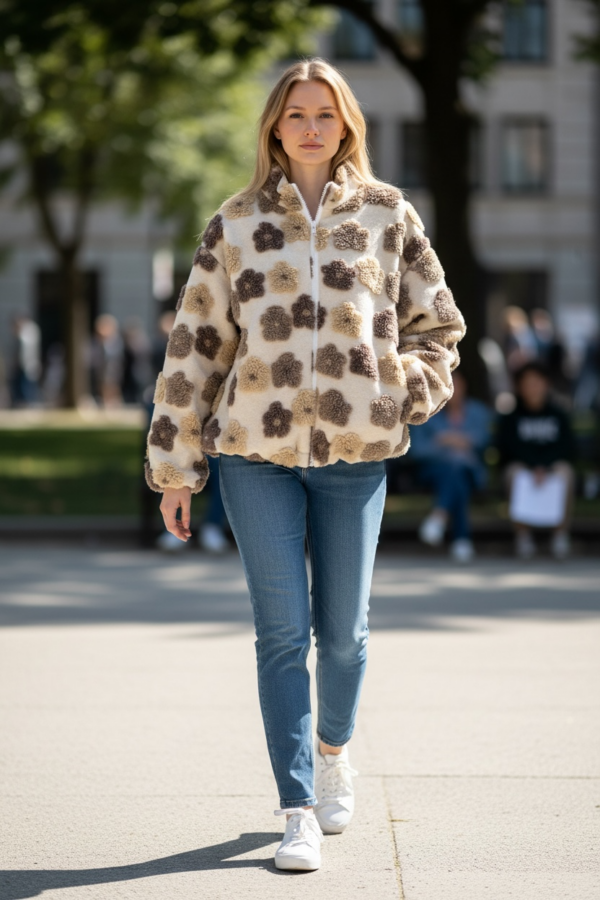 jacka Amy i teddykvalitet med blommor