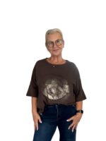 T-shirt med Metalliskt Peacemärke Dam – Mörkbrun