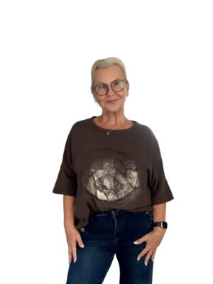 T-shirt med Metalliskt Peacemärke Dam – Mörkbrun